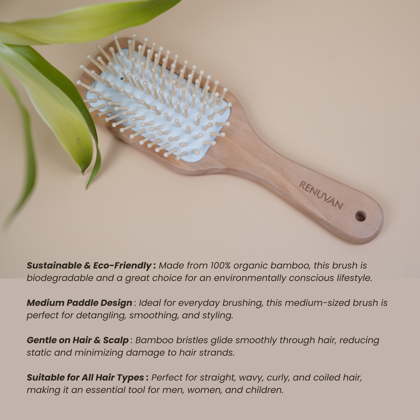 Renüvan Organic Bamboo Big Paddle Hair Brush