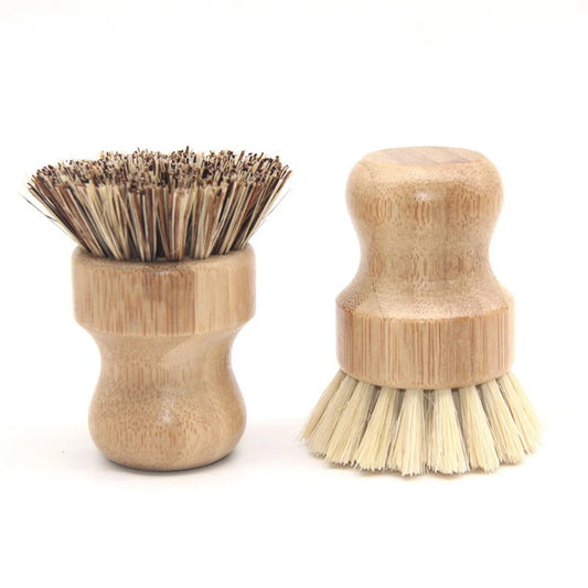 Palm Pot Brush Bamboo Round Mini Scrub Brush Natural Scrub Brush Wet Cleaning Scrubber for Wash Dishes Pots Pans Vegetables